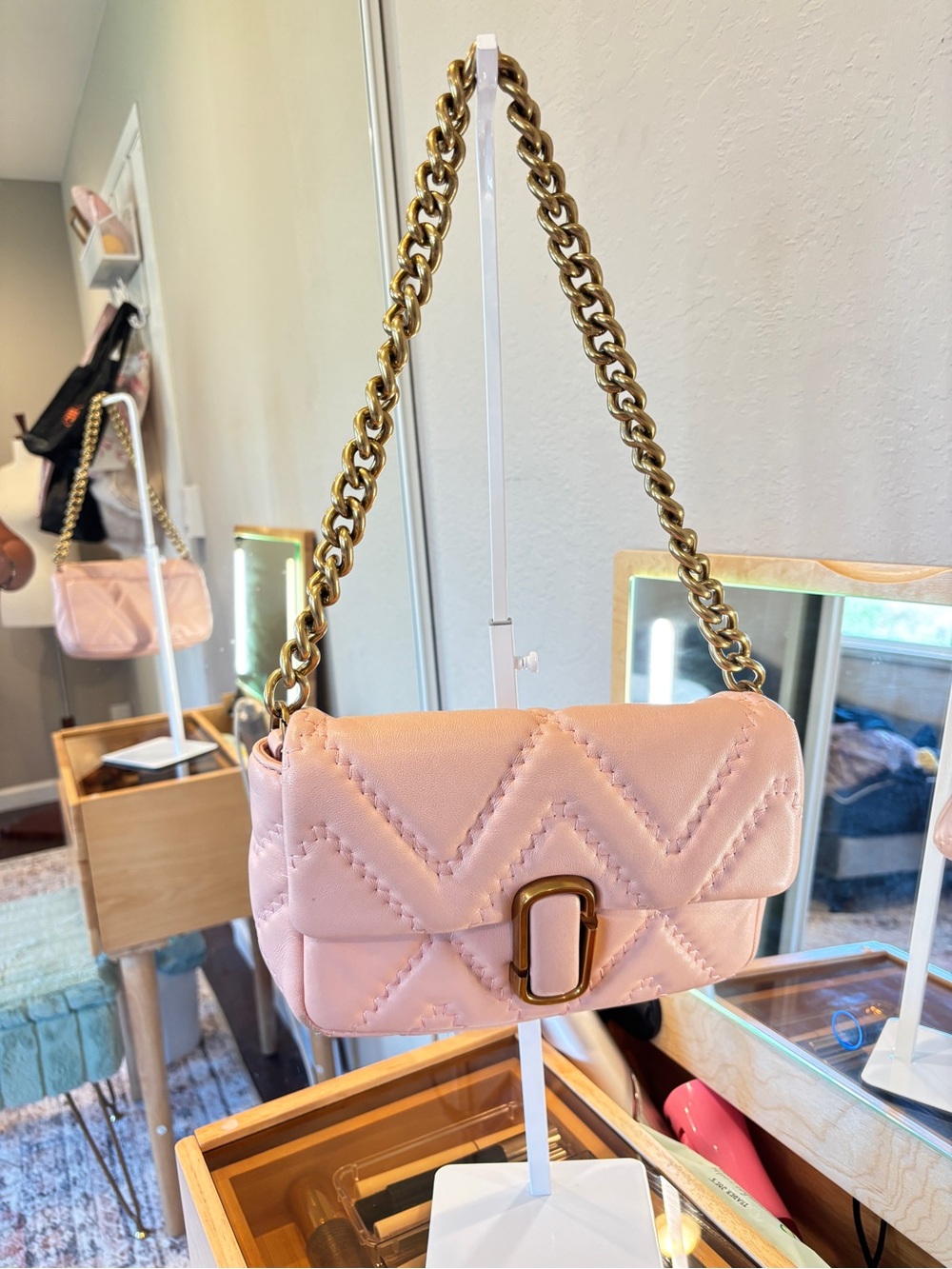 Marc Jacobs Quilted J Marc Mini Shoulder Bag Blush Pink Lambskin
